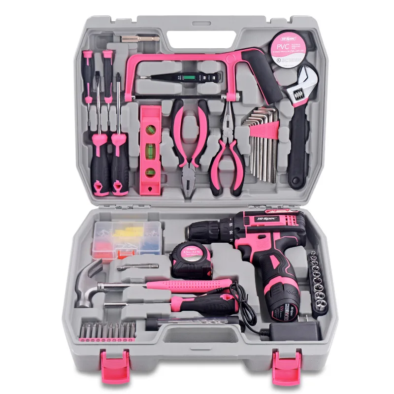 

Lithium battery household tool set, electric screwdriver, hammer repair household tool box combination