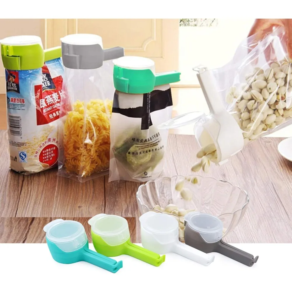 Food Bag Clips with Pour Spouts,Clips Bags for Kitchen, Suitable for Small Particle Food, Liquid,Flour and Food Storage Organize