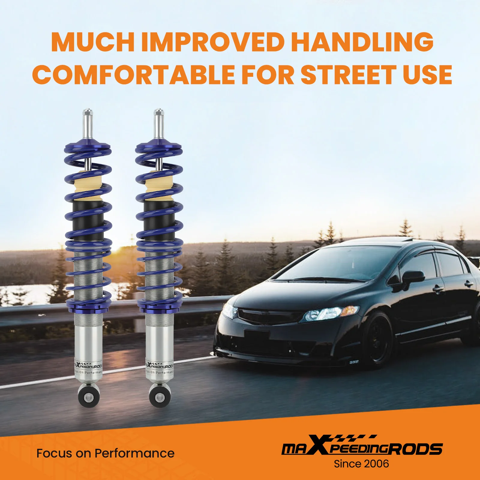 maXpeedingrods Coilovers for VW Jetta 1980-1984, for VW Rabbit/Golf MK1 1975-1984 Spring Shock Absorber Lowering Kit Blue