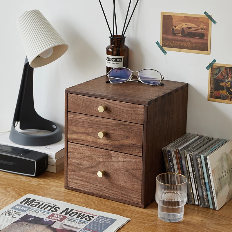 Black walnut solid wood desktop multi-layer storage box drawer wooden jewelry box tea office sundries
