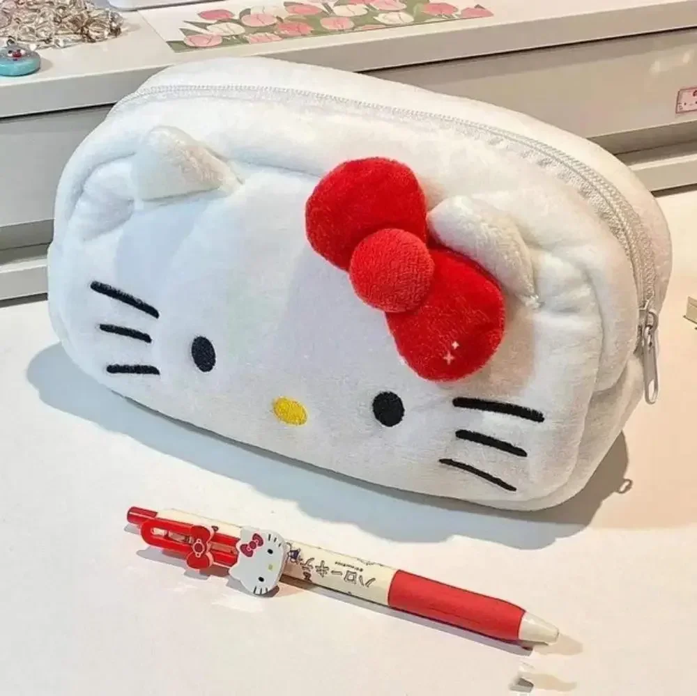 

likable Hello Kitty Plush Storage Bag Sanrio Makeup Bag Pencil Case Cartoon Student Stationery Bag Girl Gift