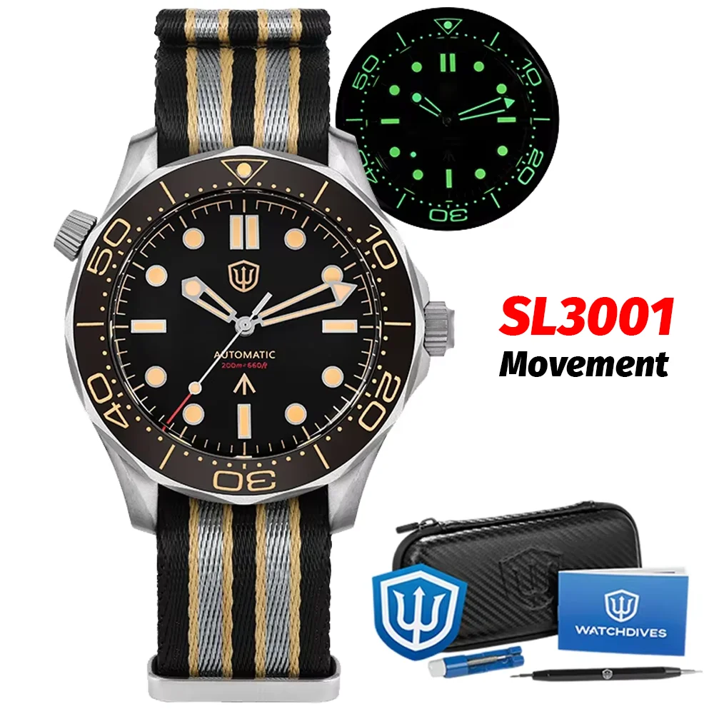 Watchdives WD007 V4 Automatic Dive Watch 200M Waterproof PT5000/SL3001 Titanium Case Sapphire Crystal Mens Vintage Watch Gift image 3