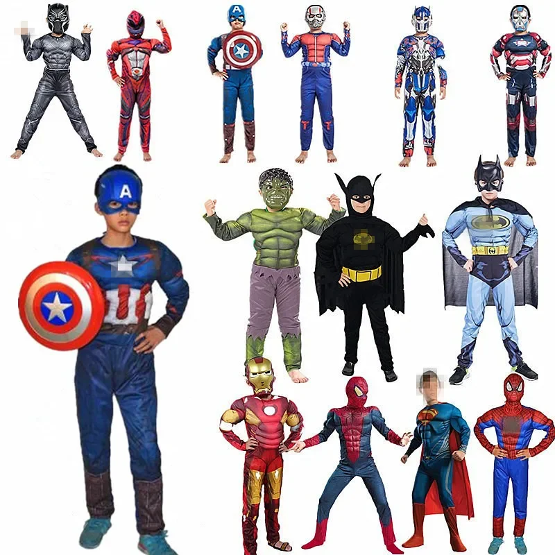 Kids Superhero Muscle Costume Movie Character Mask Onesie Halloween Performance Costume Kids Birthday Gift