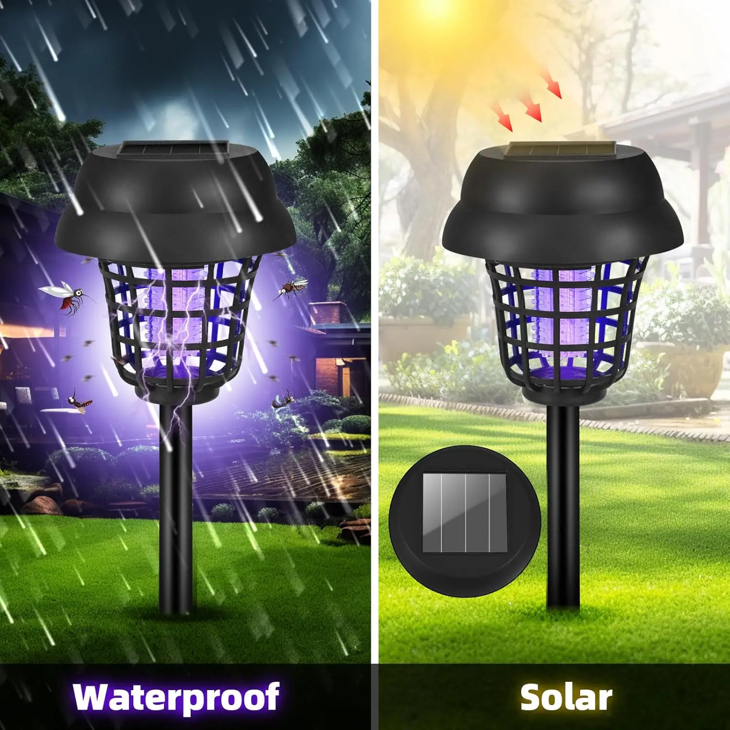 1/2/4/8PCS Solar Bug Zapper Waterproof Outdoor Mosquito Zapper 2 in 1 Mosquito Repellent Lamp with Lighting for Garden Patio image 3