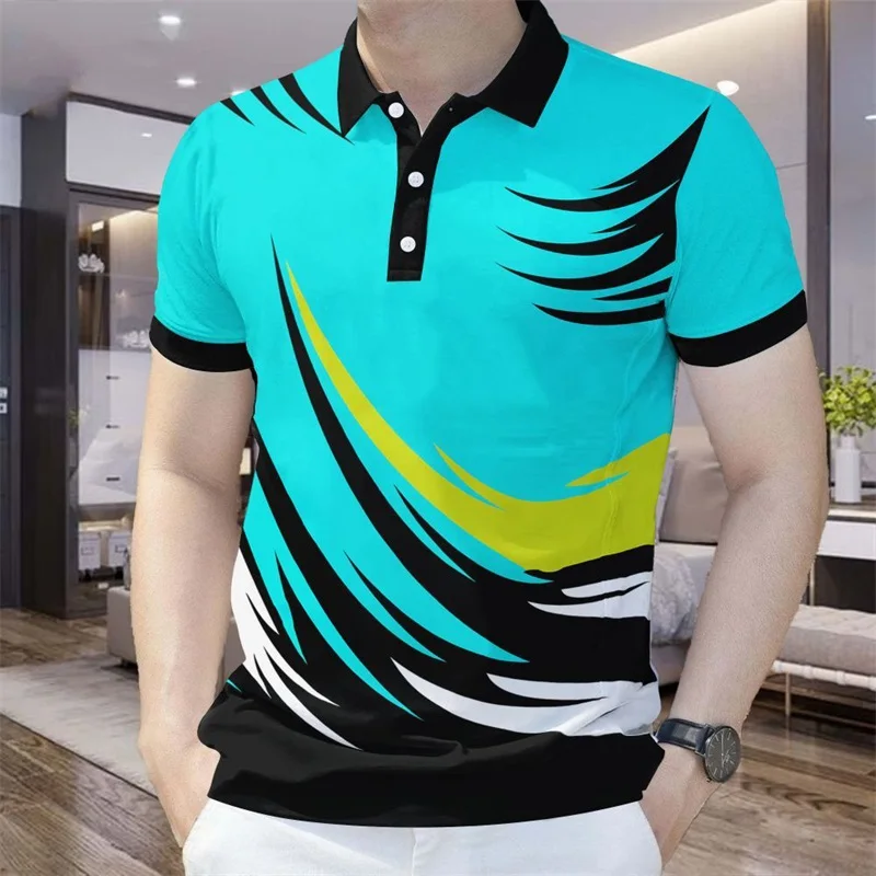 

Colorful Stripes Printing Men's Polo Shirt Clothes Short Sleeve Summer Sport Lapel Tee Shirt Tops Men's Stripe Golf T-Shirts
