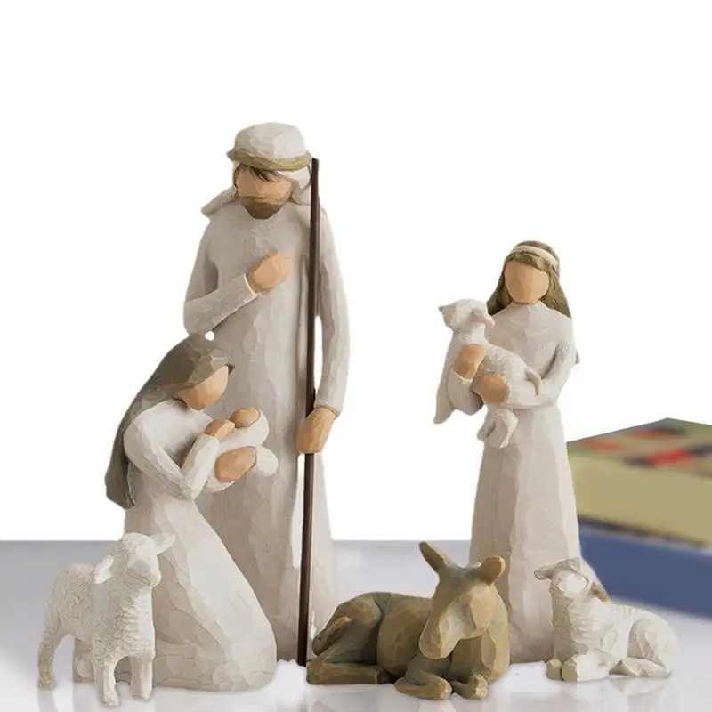 

6pcs Resin Holy Family Sculpted Statues Figurine Resin Nativity Scene Handicrafts Sculpture Holy Family Statue Catholic Figurine