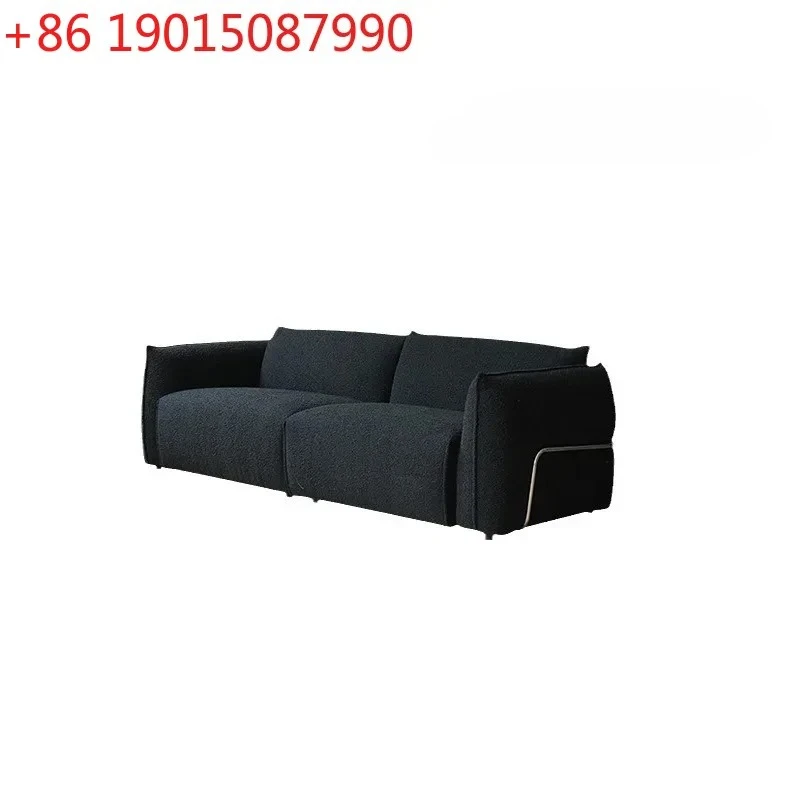 

Retro living room Small apartment living room Modern light luxury steel ring Black three-person minimalist sofa