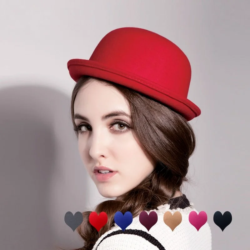 Trendy Women Girl Solid Color Bowler Derby Wool Felt Hat Ladies Children Dome Fedoras Trilby Welcomed Parentchild Cap Hat Women