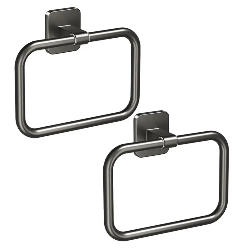

A76X-2 Square Towel Loops No-Drill Installation Aluminum Bathroom Hand Towel Bar Toilet Towel Rack Bathroom Towel Holder
