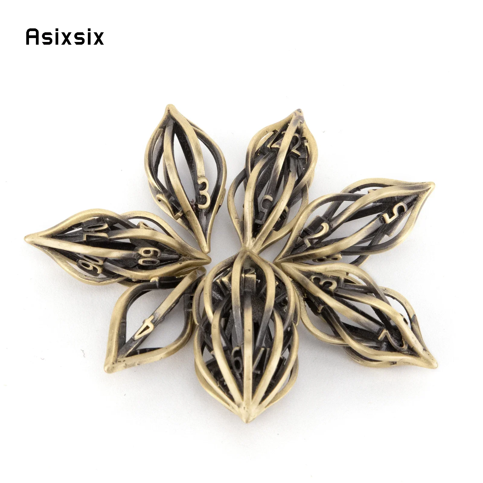 

7 Pcs Golden Flower Oval Metal Dice Hollow Metal Polyhedral Dice Set Suitable For Role-Playing RPG Gift Card Game