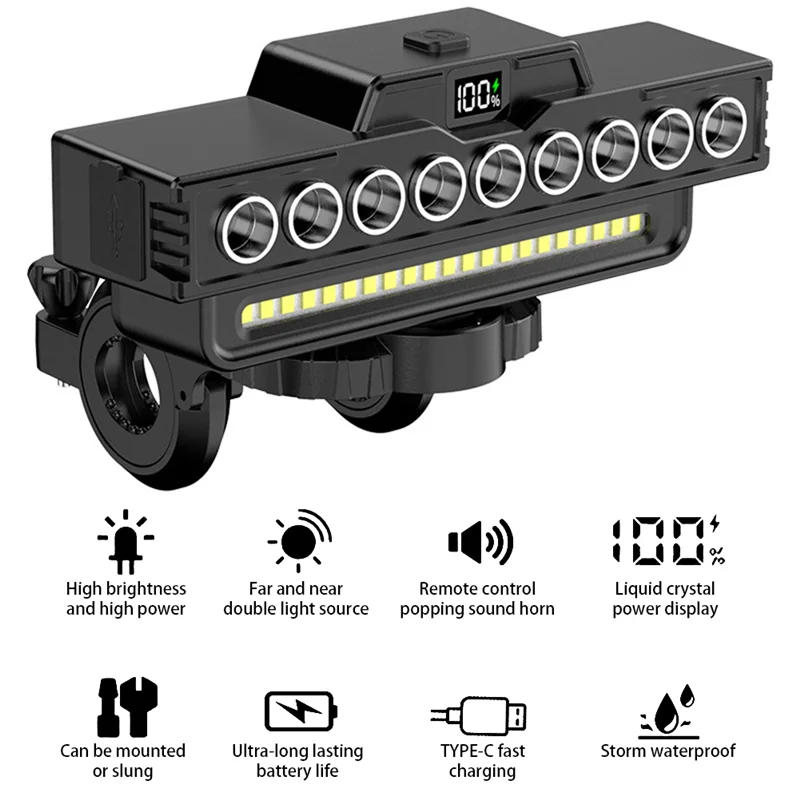 

B48B-9 LED Bicycle Head Light Rechargeable Mountain Bike Highlight Horn Light For Night Riding Safety Cycling Accessories