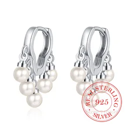 Original 925 Sterling Silver Wavy Tassel Pearl Hoop Earrings For Women 2023 Korean Wedding Party Jewelry Gift Female Pendientes