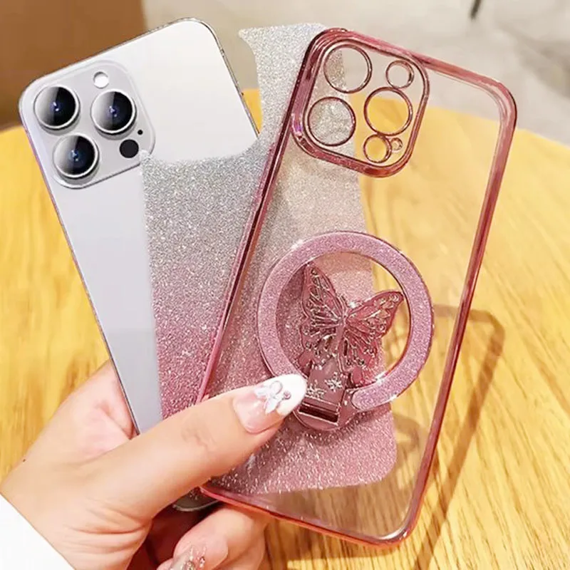 Butterfly Ring Stand Phone Case For OPPO A80 A60 A79 A78 A77 A76 A74 A73 A72 A98 A96 A95 A94 A93 A92 A91 4G 5G A16E Soft Cover