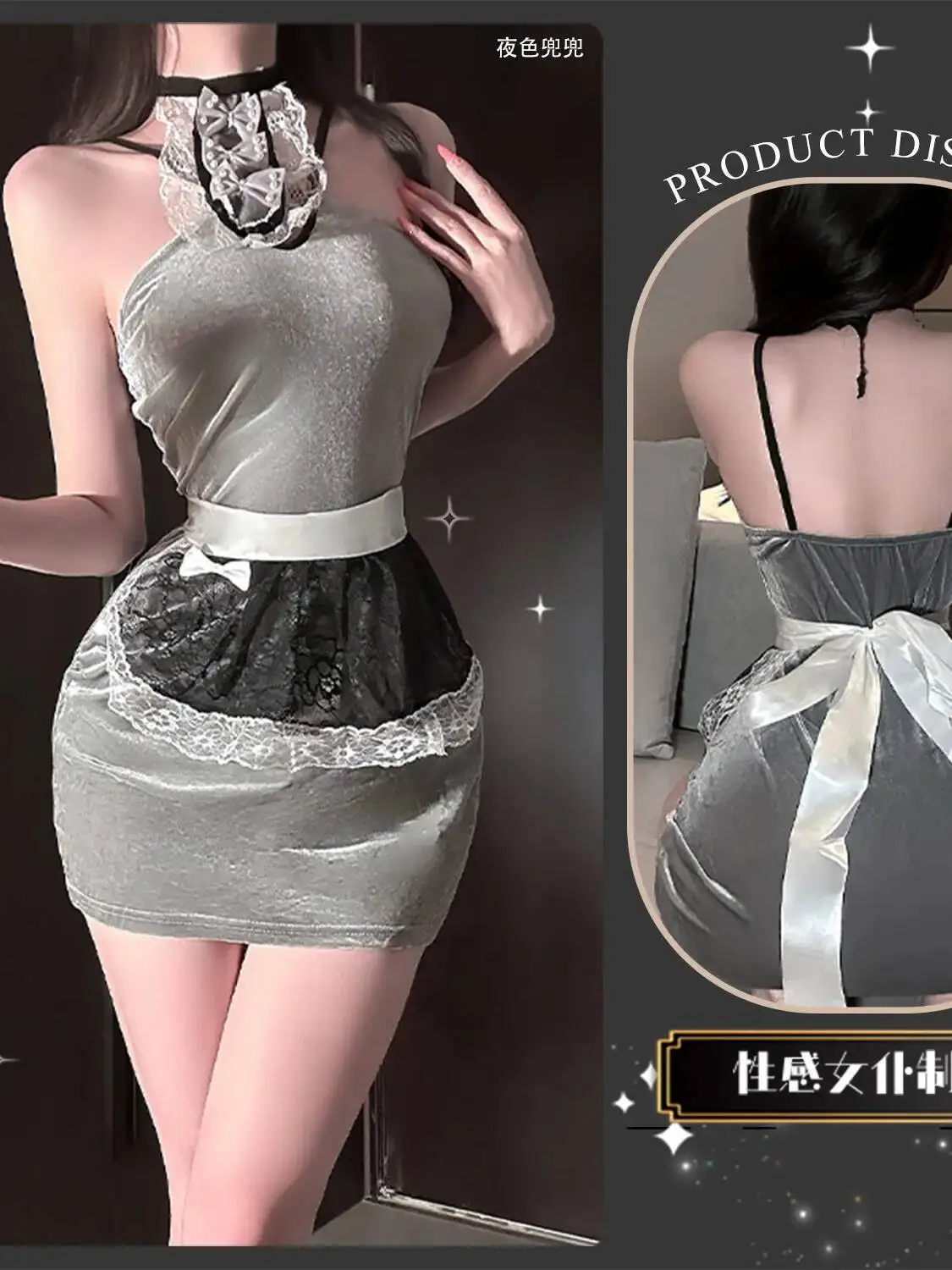 Seksowna Urocza Słodka Strój Pokojówki Czysta Pożądanie Kobieca Sukienka Styl Bojowy Czysta Pożądanie Sukienka z Koronkowym Wykończeniem i Kokardą Fartuch Urocza VQEB