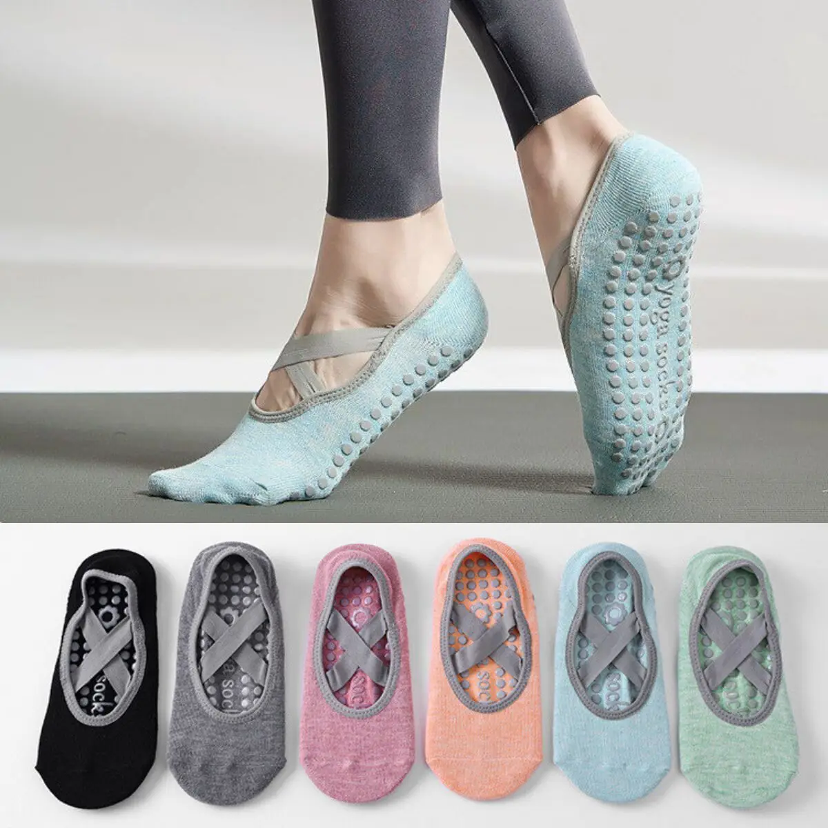 Calzini da donna antiscivolo professionali in Silicone 1 paio di calzini da Pilates per balletto da donna calzini sportivi da ballo con fasciatura traspirante senza schienale