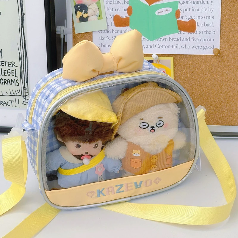 

Richme Harajuku Plaid Women Ita Bags 2025 Clear Window Doll Show Crossbody Shoulder Bag Dopamine Kawaii Bow Designer Bolso Mujer
