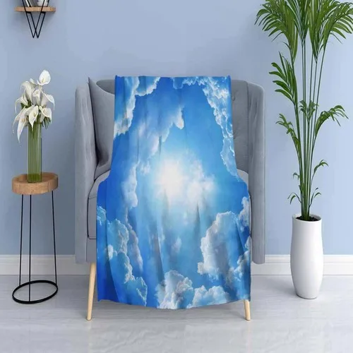 Else Carpet Else Blue White Clouds Sun Wellsoft Pattern 3D Tv Blankets