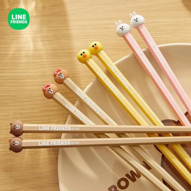 LINE FRIENDS Kawaii Alloy Chopsticks Anime Brown Bear Sally Cony Choco Cartoon Reusable Metal Chopstick Sushi Sticks Tableware