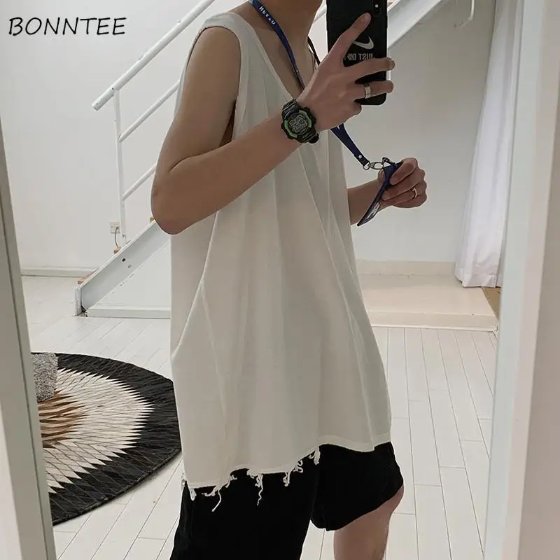 

Vests Women Baggy Chic Popular Harajuku Sleeveless Summer Solid Vintage Couple All-match Mujer Hot Sale O-neck Korean Version