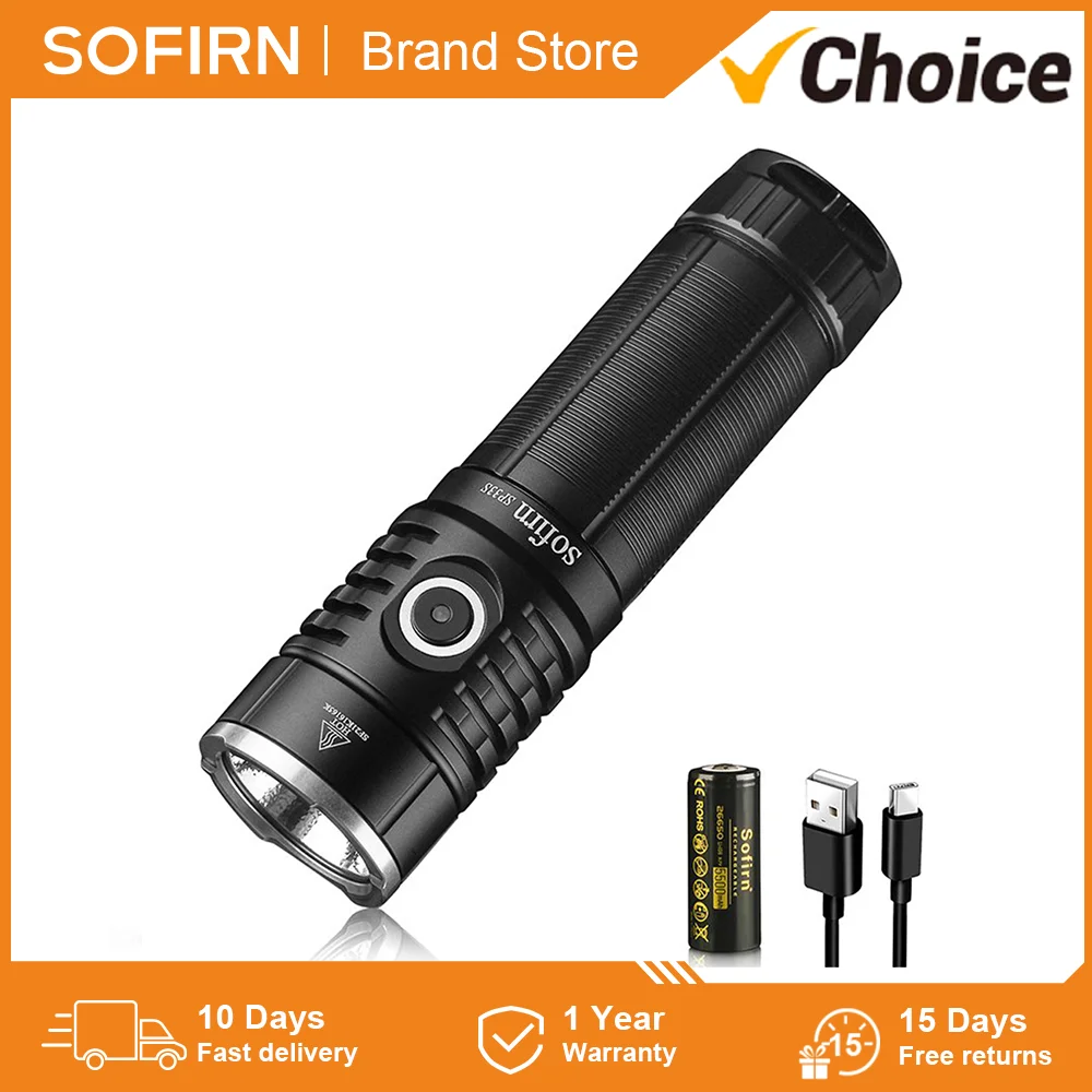 

Sofirn SP33S USB C Rechargeable XHP70.2 5000lm Powerful LED Flashlight 26650 21700 Torch with Power Bank Function