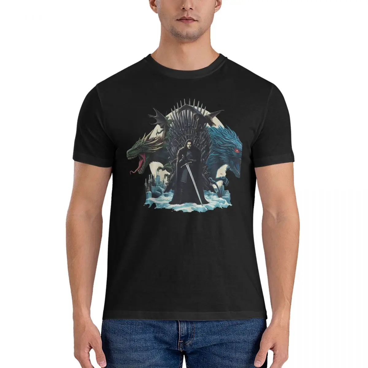 Jon Snow  The Last King T Shirt G-Game Of Thrones 100% Cotton Tops Hipster Short Sleeve Round Neck Tees Graphic Printed T-Shirts