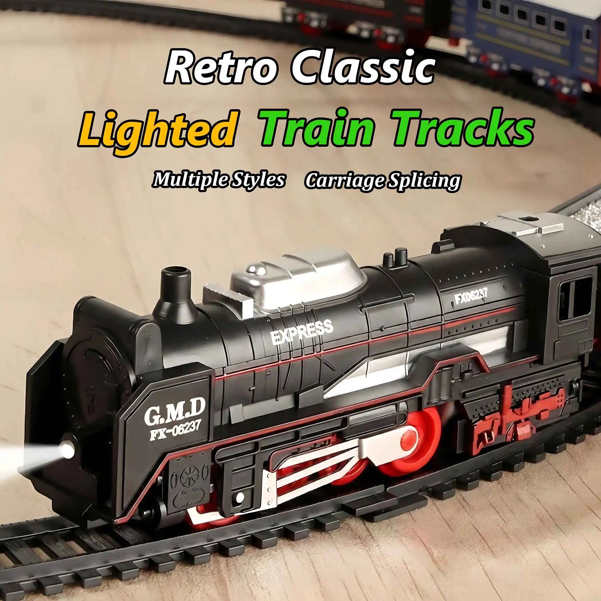 

Электрический грузовой поезд с подсветкой и рельсами, классическая железная дорога, развивающая игрушка STEM для детей, подарок на Рождество и день рождения для мальчиков и девочек