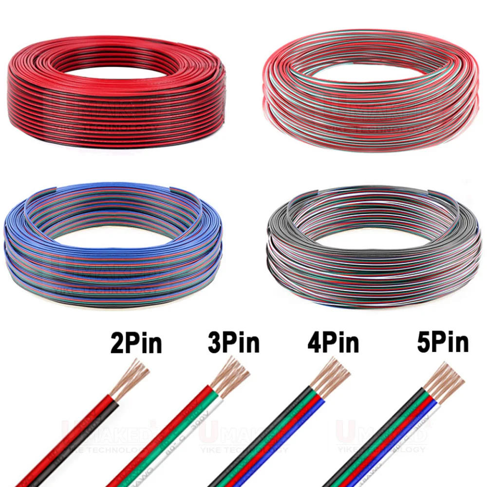 

100m 2/3/4/5pins tinned copper wire,extension cable wire, 22AWG LED strip electronic wire cable, DIY connect, Free shipping