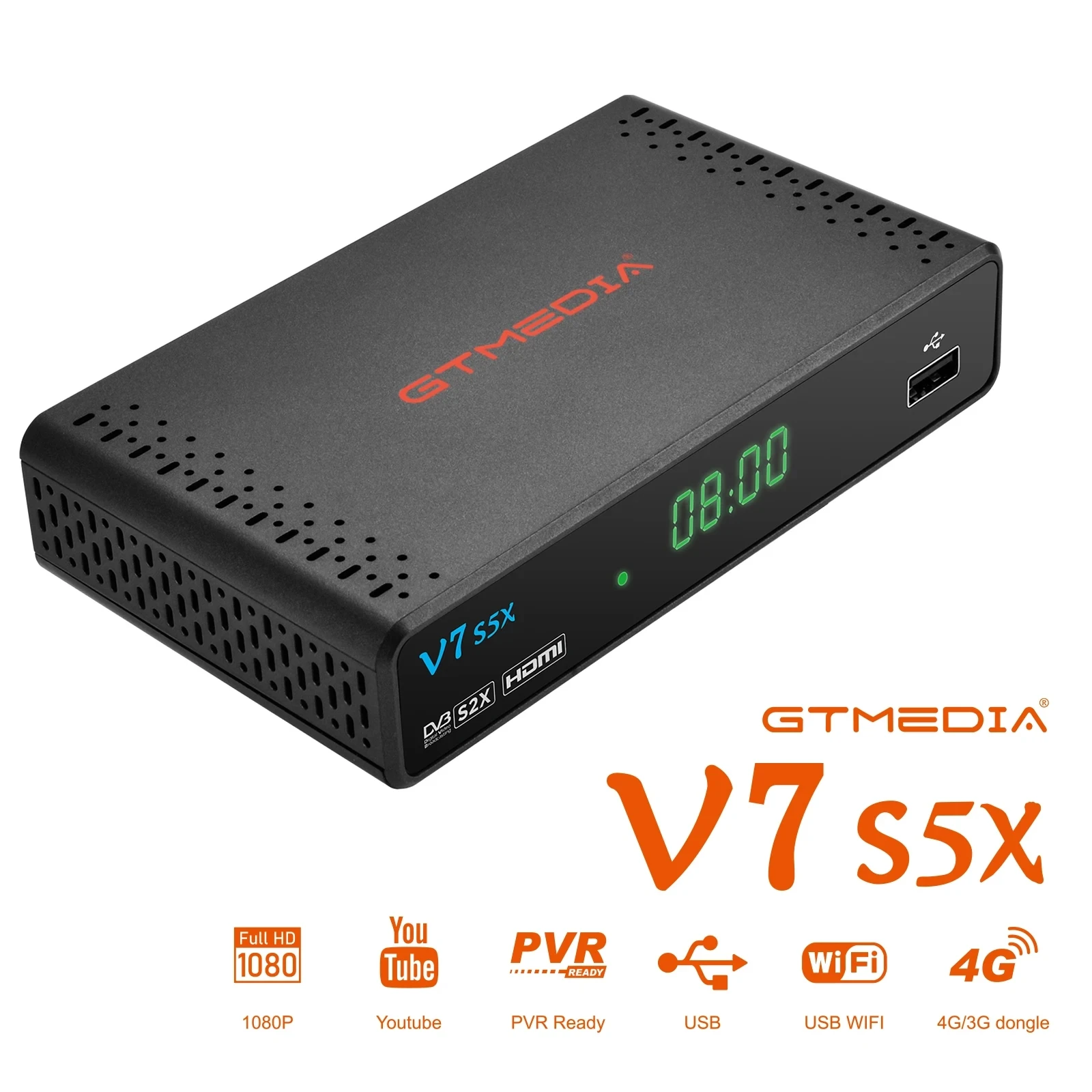 GTMEDIA V7S5X ECAM Satellite Receiver DVB-S/S2/S2X H.265(8bit) Digital Receiver Support Ccam,IKS,AVS +,CCM,ACM,VCM With USB WIFI