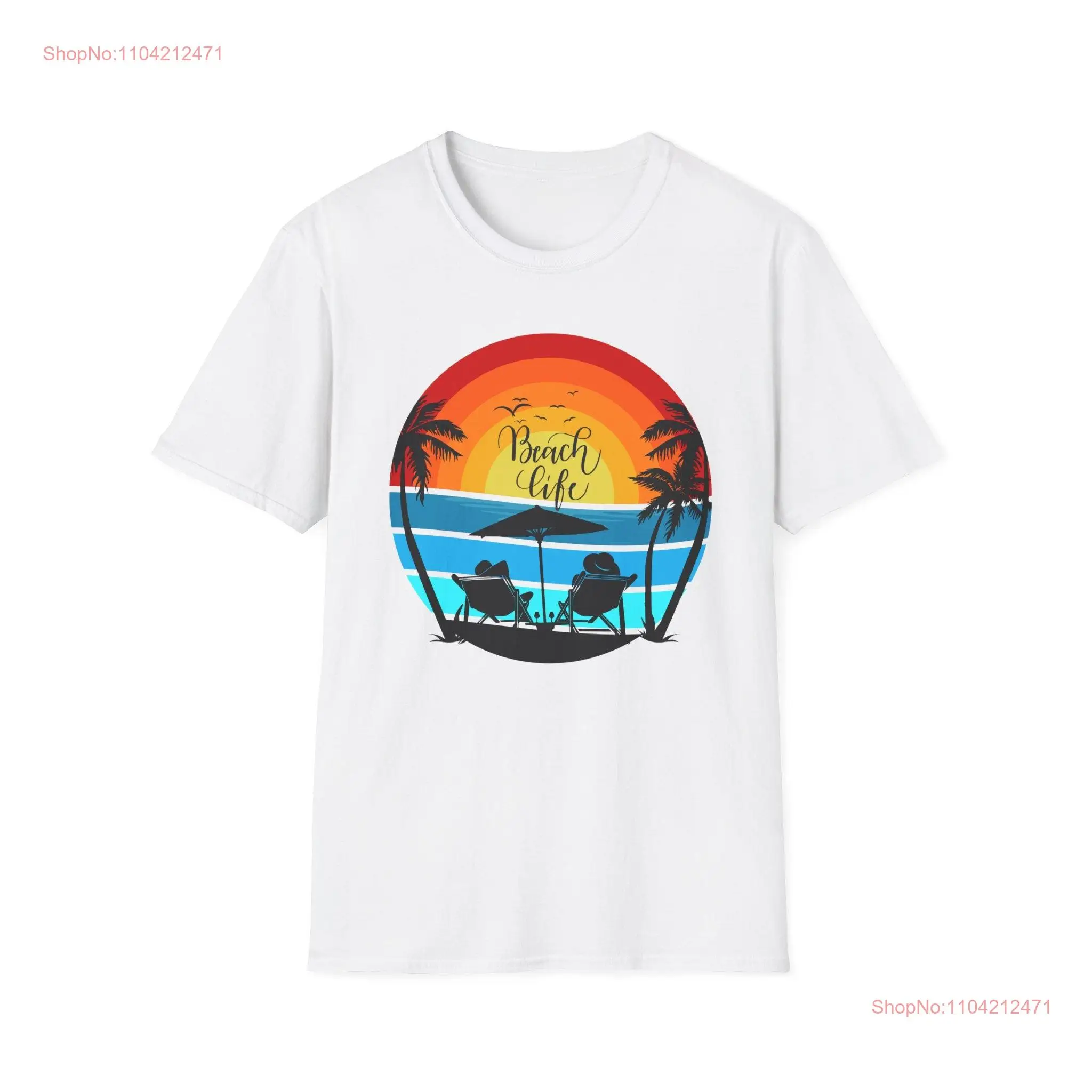 Softstyle T Shirt Vacation Matching leisure bright summer with palm trees and sea long or short sleeves