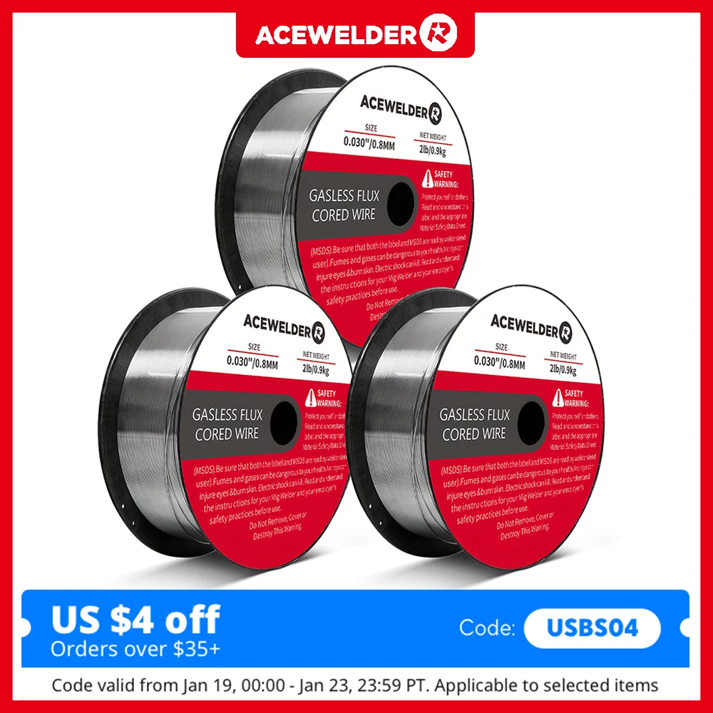 

ACEWELDER Сварочная проволока MlG с флюсовым сердечником 0,030/0,035 дюймов с низкими брызгами из углеродистой стали, безгазовая сварочная проволока MlG, 2 фунта (3 упаковки)