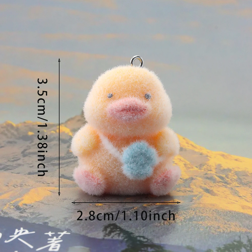 10pcs 3D Flocking Resin Duck Charms Cute Animal Plush Dolls Pendant for Necklace Keychain Earring DIY Making Jewelry Accessories