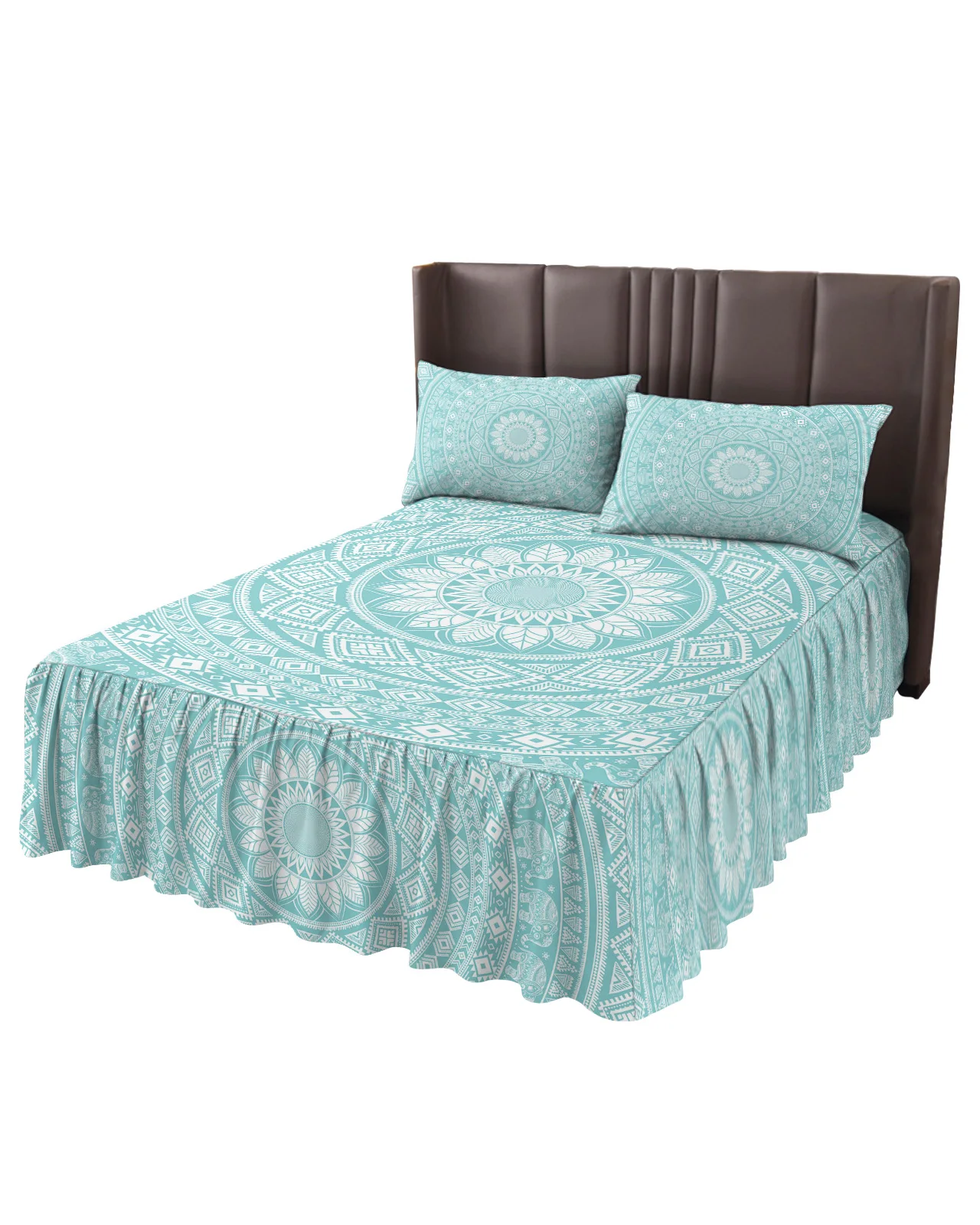 Mandala Flower Bohemian Bed Skirt Elastic Fitted Bedspread With Pillowcases Bed Protector Mattress Cover Bedding Set Bed Sheet