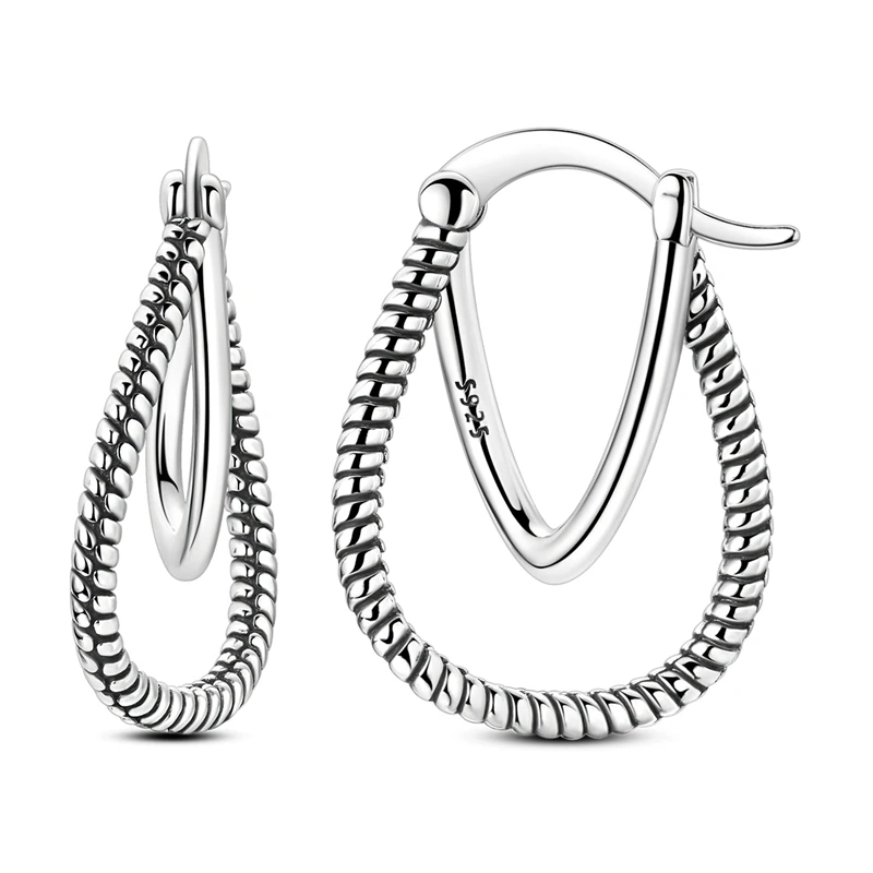 925 Sterling Silver Earrings Women Sparkling Double Ring Delicate Hoop Earring For Anniversary Wedding Jewelry Gifts