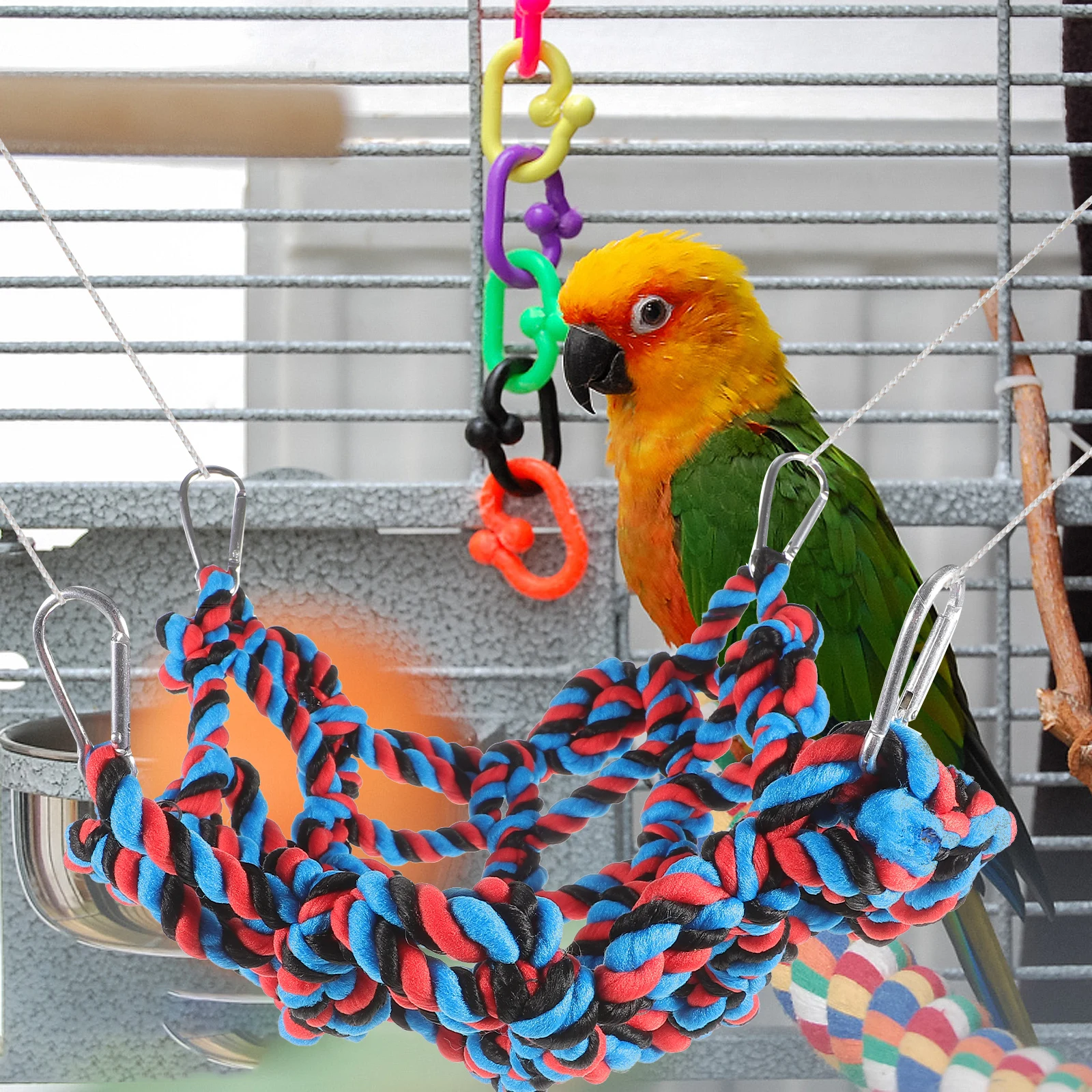 

Colorful Rope Pet Climbing Net For Parrots Bite Resistant Durable Hanging Ladder Bird Hammock Easy Install Cage Play Gym For