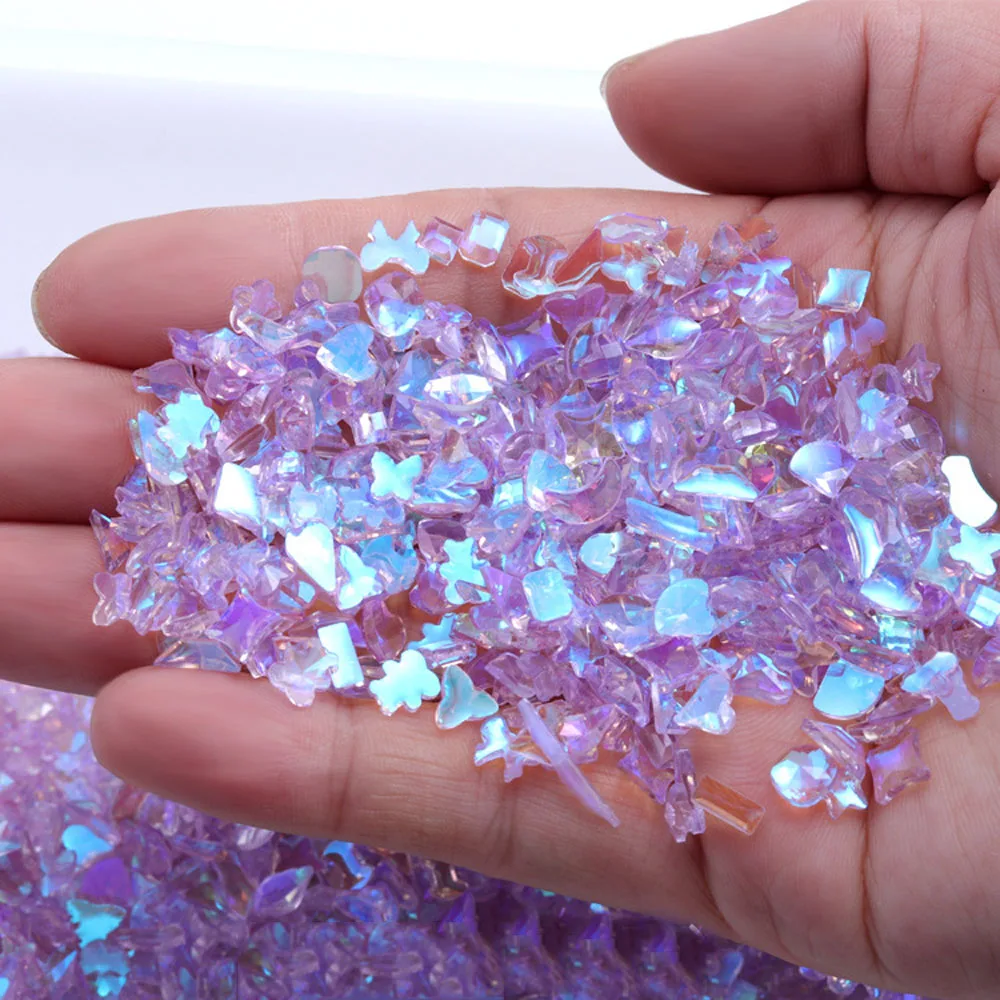 AB Cor Encantos das Unhas, Acrílico Pedra Gems, Mixed-Shape Jóias, iridescente Nail Art Decoração Acessório, Resina 3D Aurora Resina, 100pcs por pacote