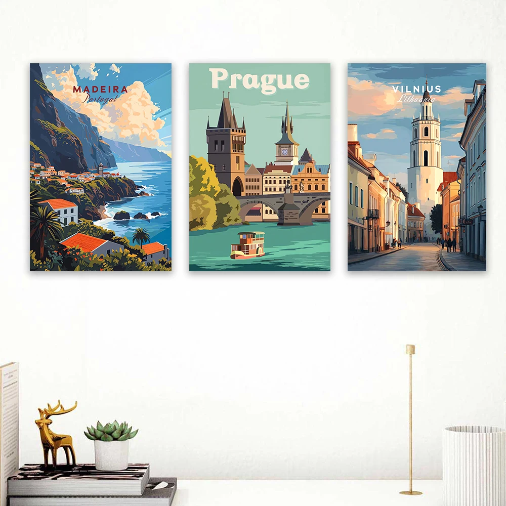 Vilnius Street Scene Travel Print Poster Vintage Style Baltic Country Art Canvas Painting Artwork Historic City Skyline Decor