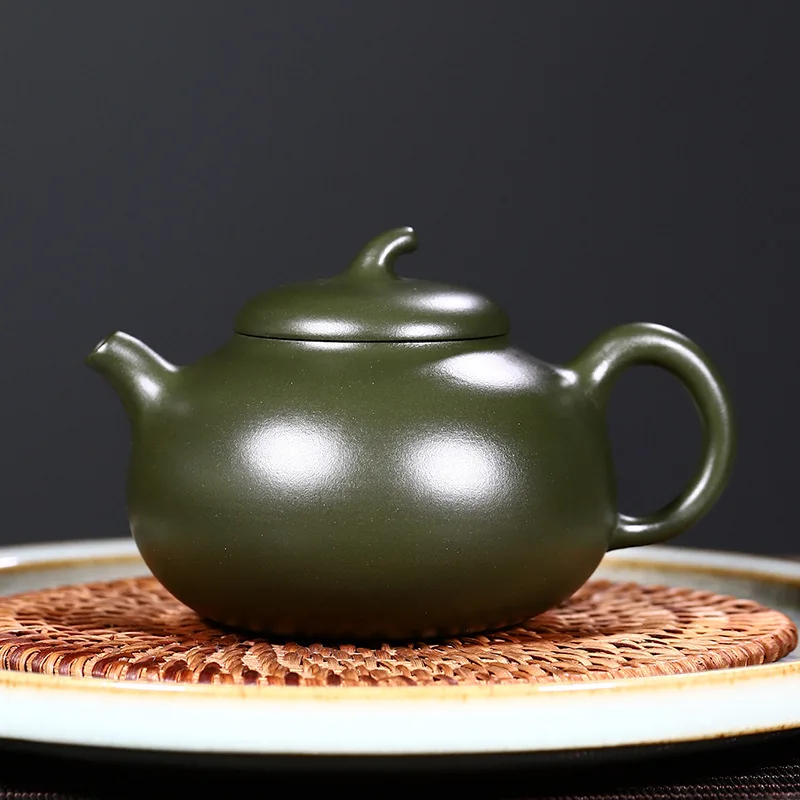 Drop-Shipping Yixing Pure Handmade Raw Ore Purple Teapot Green Clay Gourd-Shaped High-End Tea Set