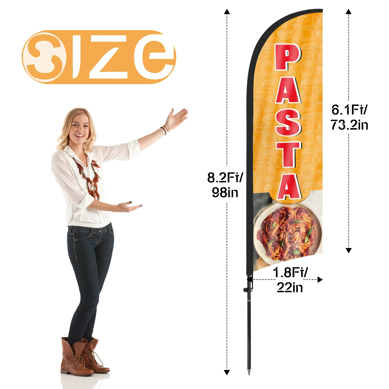 FSFLAG Pasta Feather Flags, Advertising Banners Flag for Outdoor Beach Business Events, with Pole Kit and Ground Stake, 280cm