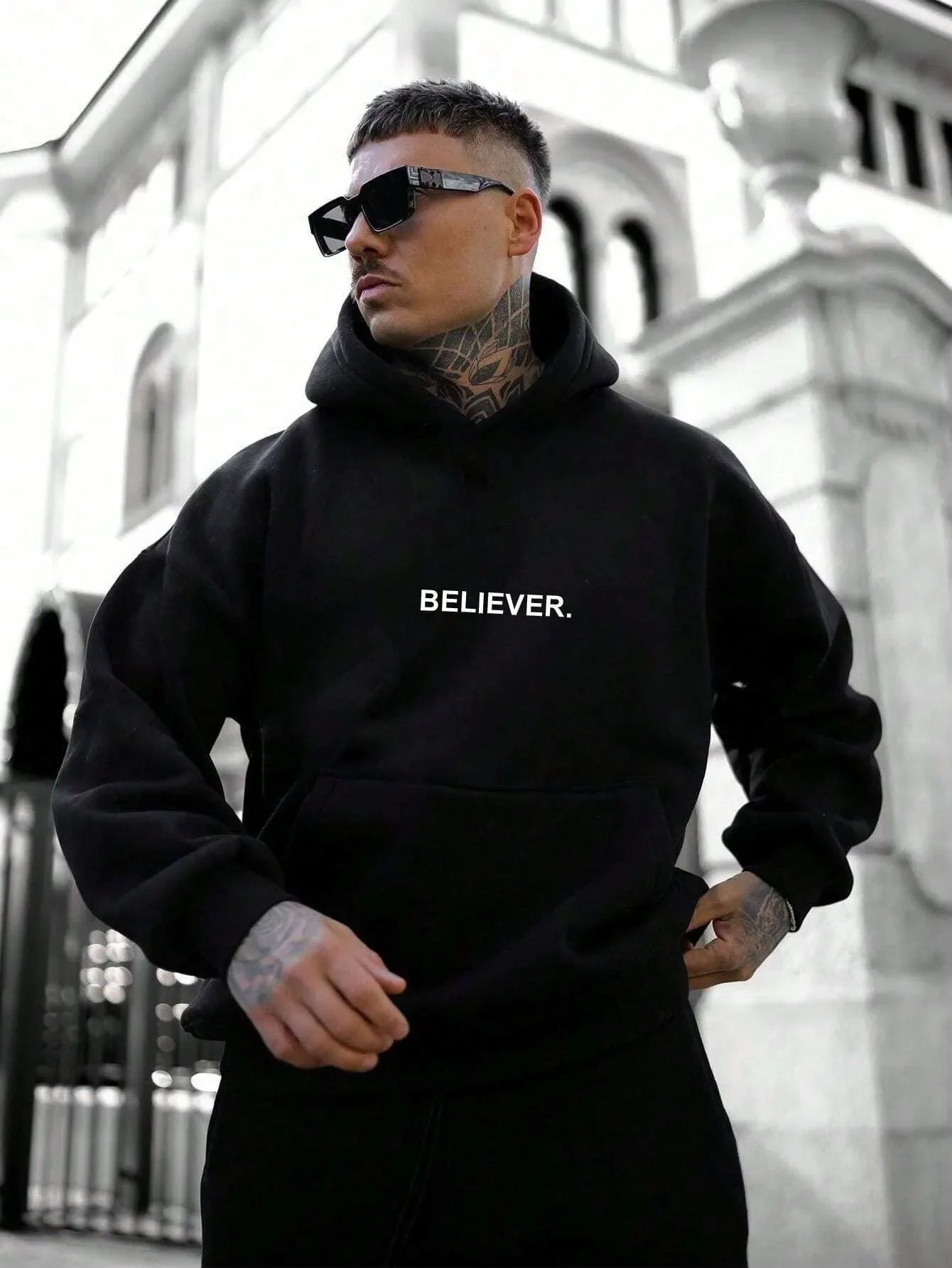 

Interesting letter faith men's sporty casual hoodie for autumn and winter, fashionable Harajuku hoodie, casual sporty top