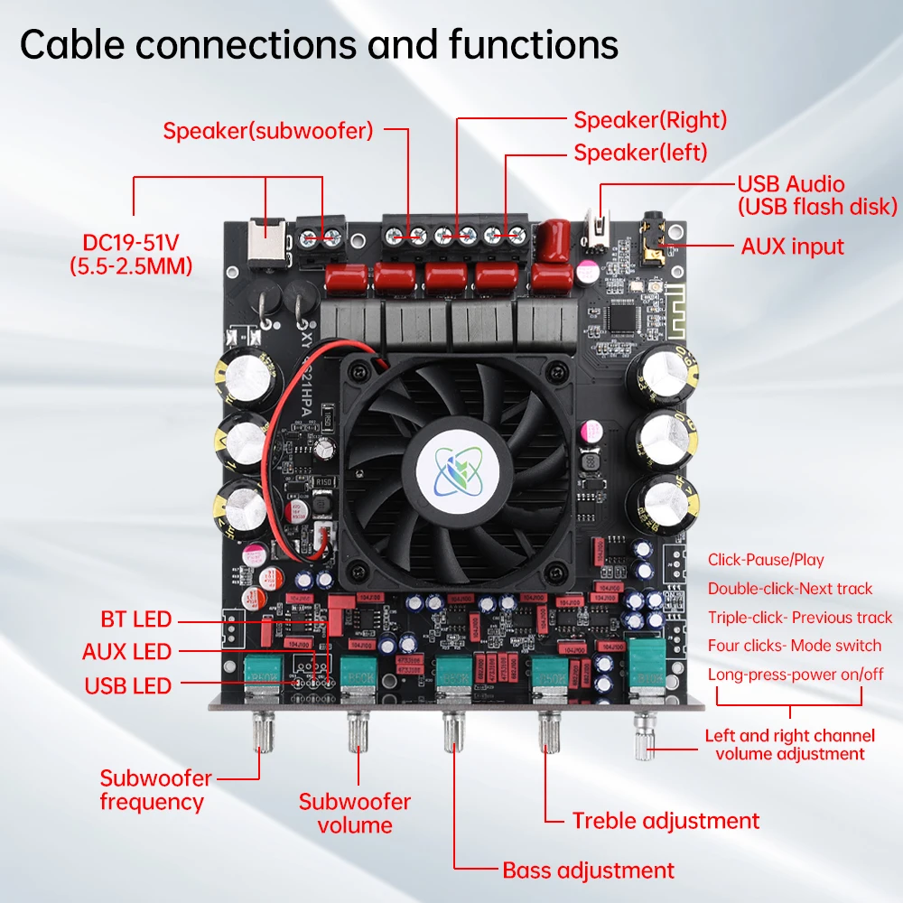 AS21HPA 300W*2+600W TPA3255 BT Power Amplifier Board 2.1 Ch Class D Subwoofer Theater Audio Stereo Equalizer Amp