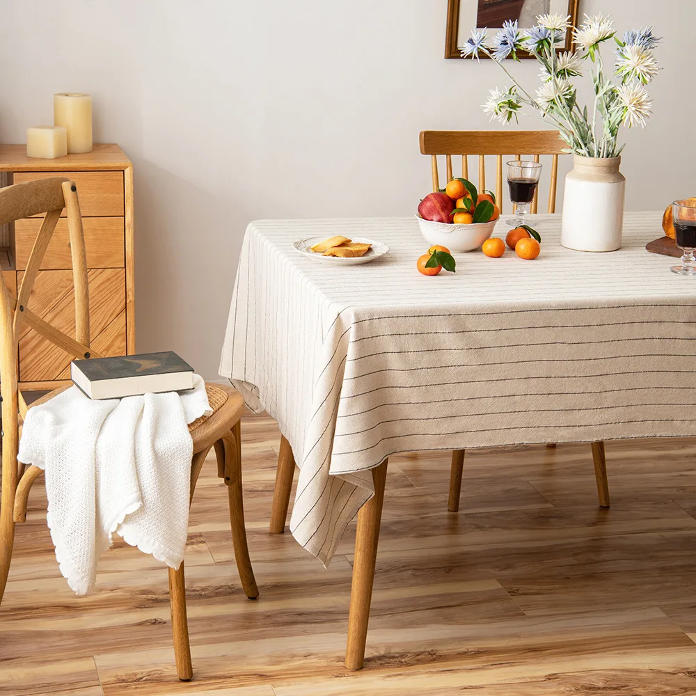 

Japanese Cotton Linen Tablecloth Rectangular Striped Table Decoration Cloth Tablecloths Cover Home and Decoration