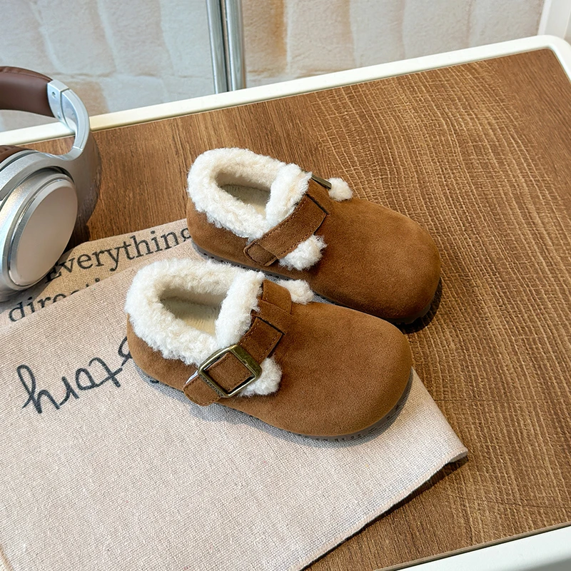 2025 Inverno Nuovo Punta Rotonda Scarpe di Cotone Caldo Gancio e Anello Versione Coreana Portatile di Scarpe per Bambini