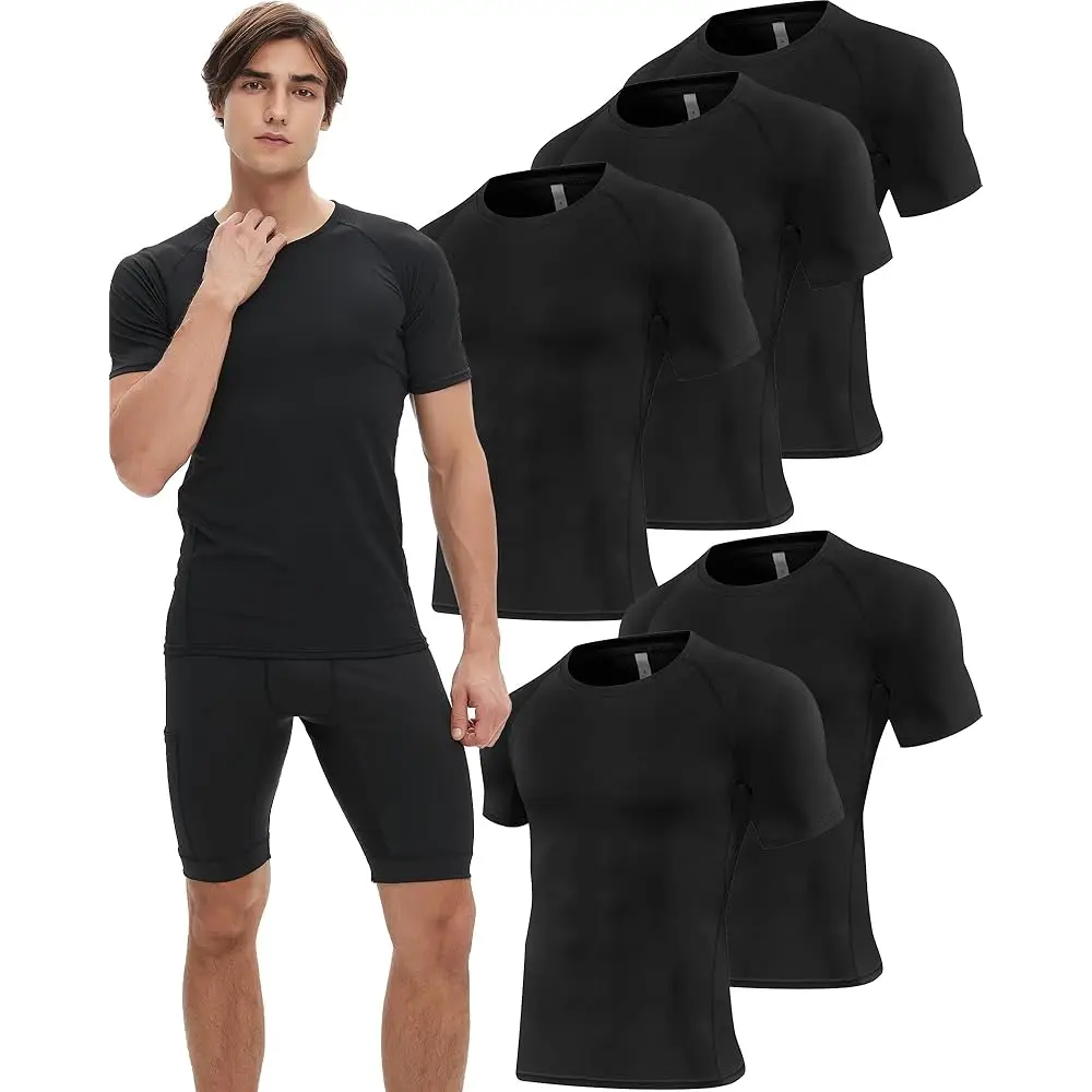 

5 Pack Compression Shirt for Men Compression Shirts Short Sleeve Cool Dry Athletic Workout Base Layer Undershirt Tops