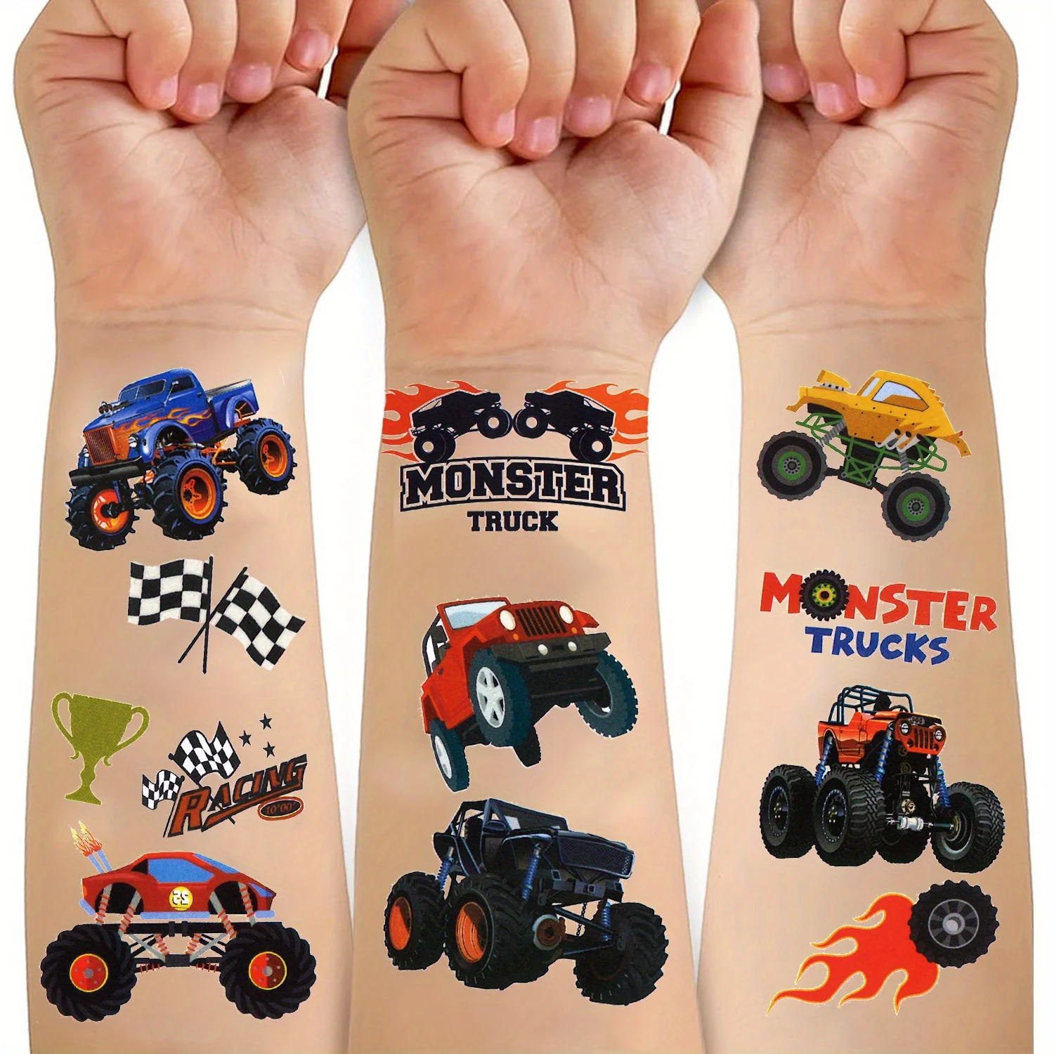 10 Sheets Racing Car Tattoo Patch Tattoo Sticker Waterproof Monster Truck Party Temporary Tattoo