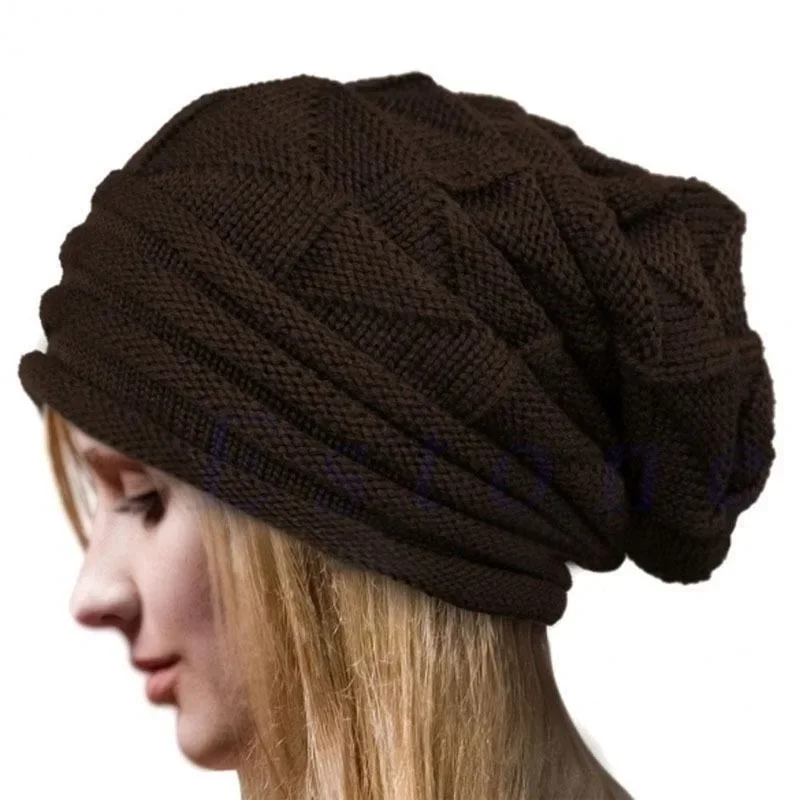 Stile europeo autunno inverno moda Unisex Knit Crochet Solid Warm Baggy Beanie Hat oversize Slouch Cap