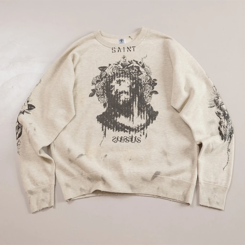 Yao Fashion Saint OF Michael Graffiti Print Pullover Luxury Streetwear Oversize Y2k High Quality Casual Sweatshirt For Men