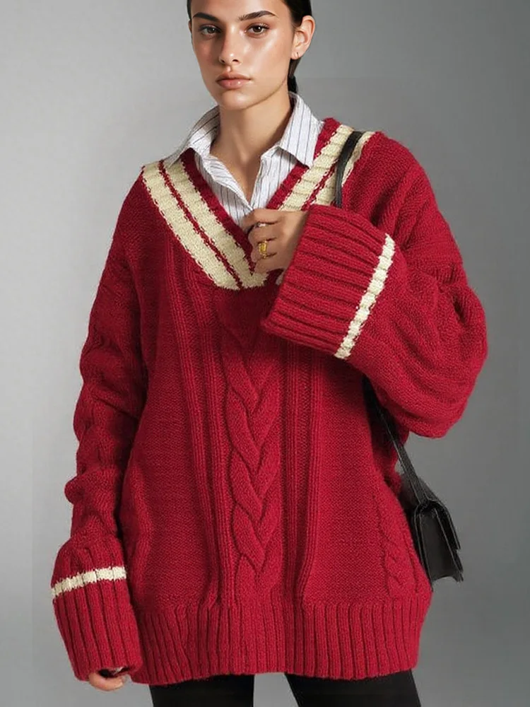 

Осень-зима, пуловеры с длинными рукавами, вязаные женские свитера, повседневные свободные утепленные женские свитера с v-образным вырезом, зимняя женская одежда