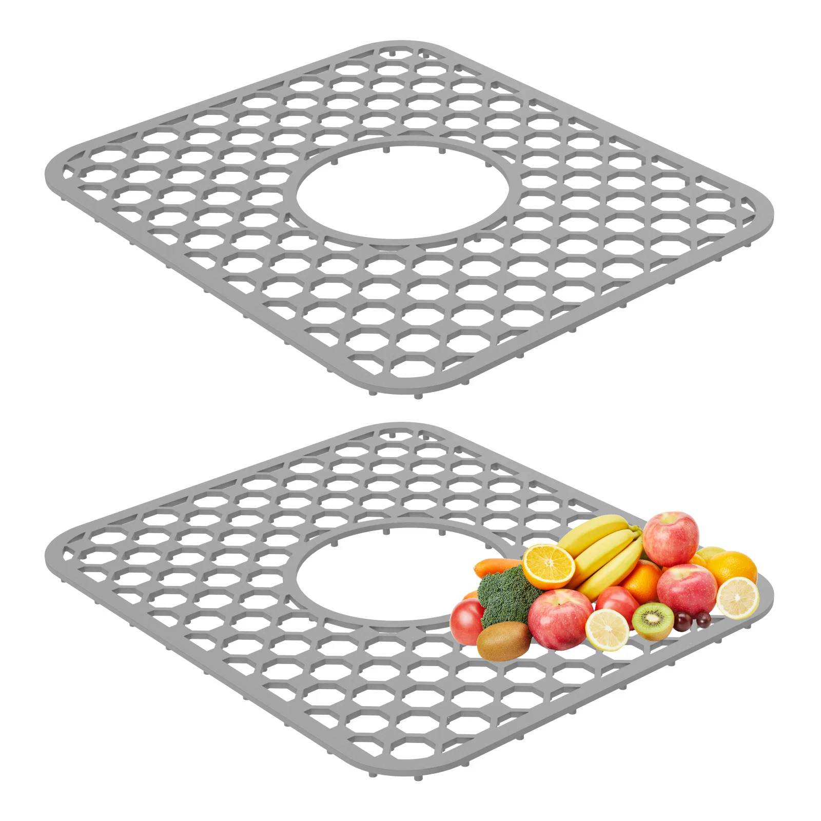 

2Pcs Silicone Sink Mat with Middle Hole Nonslip and Heat Resistant Kitchen Sink Protector Mat for Kitchen Dishwasher Safe