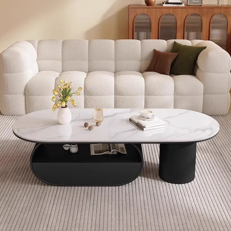 Французский овальный журнальный столик, гостиная, бытовая небольшая квартира, простой и современный, чайный столик из каменной плиты, легкая роскошь и высокая