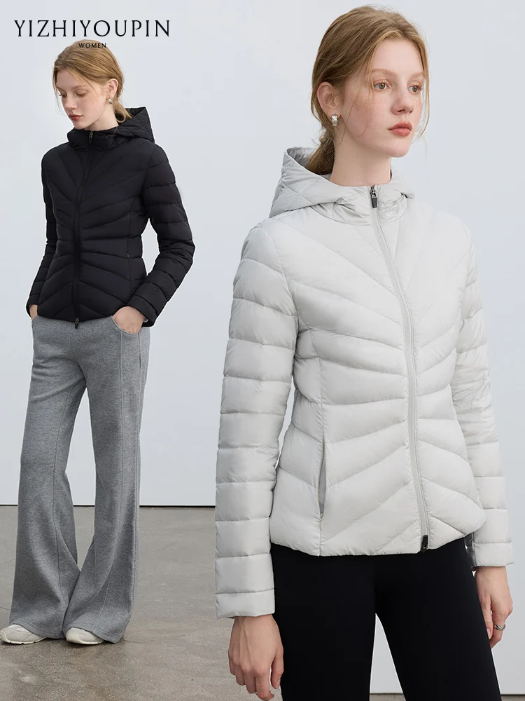 Lightweight Short Women's down Jacket 95% White Duck down Filling Slim Fit High Waist Warm Coat Korean Style Commute Wind